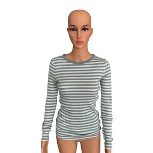 Striped Long Sleeve Top - Green and White